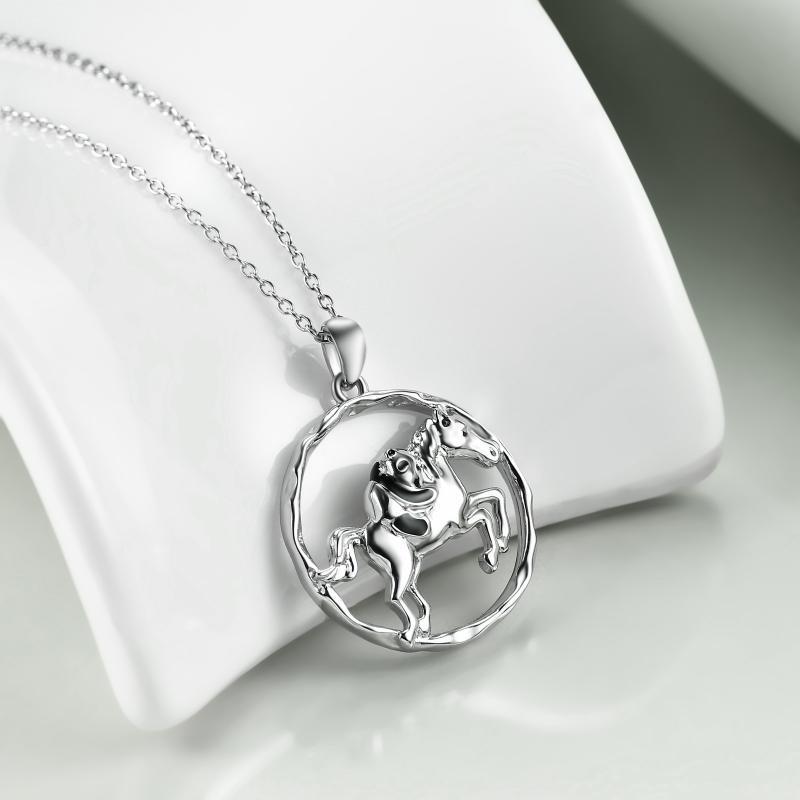 925 Sterling Silver Horse and Panda Running Horse Pendant