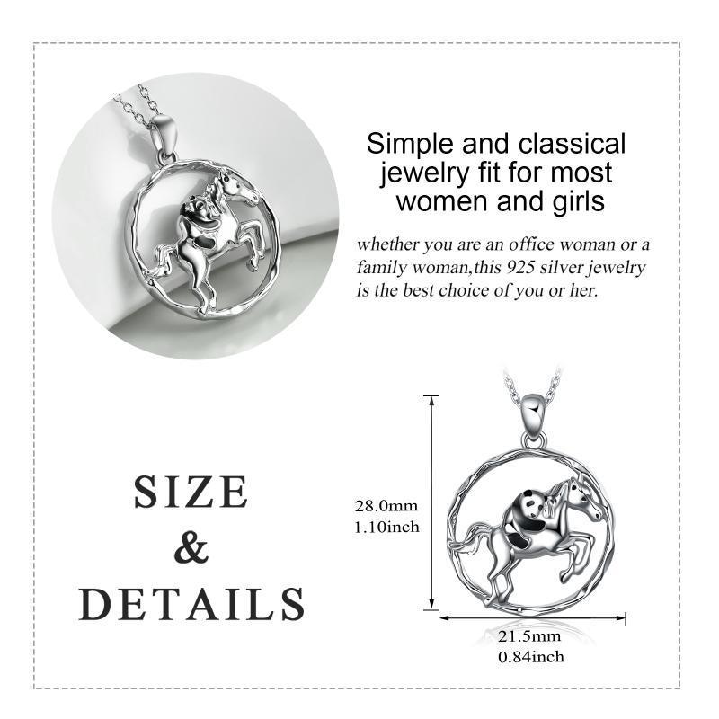 925 Sterling Silver Horse and Panda Running Horse Pendant
