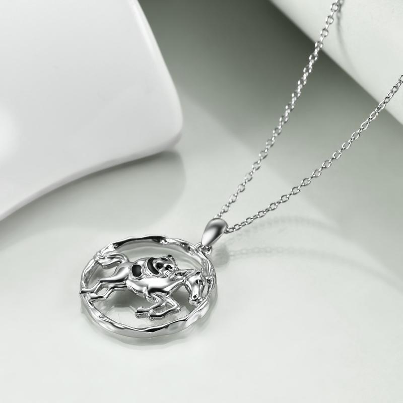 925 Sterling Silver Horse and Panda Running Horse Pendant
